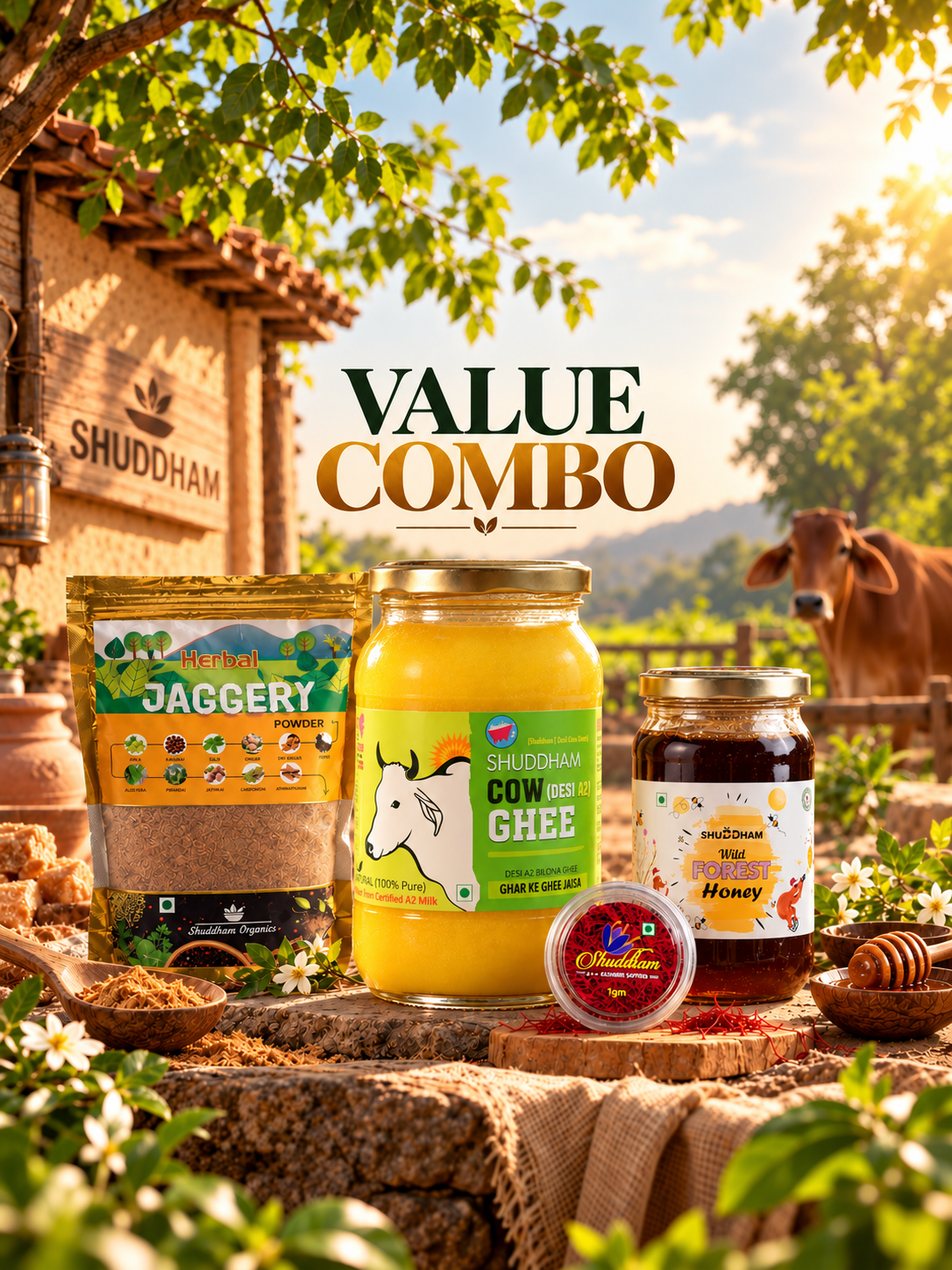 A2 bilona Ghee + Honey + kesar + Jaggery powder