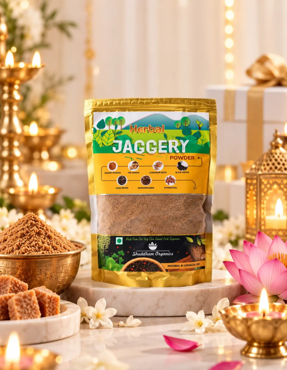 Shuddham Herbal Jaggery Powder with 6 Exquisite Herbs (500 Gms)