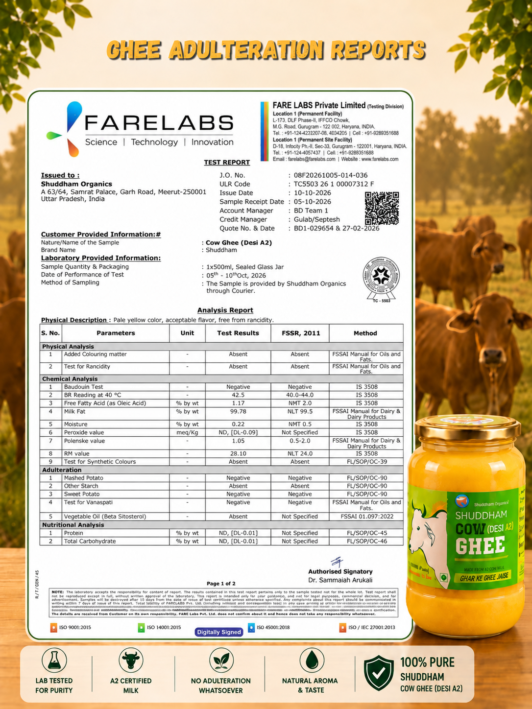 3 Ltrs Shuddham Organics Pure A2 Ghee