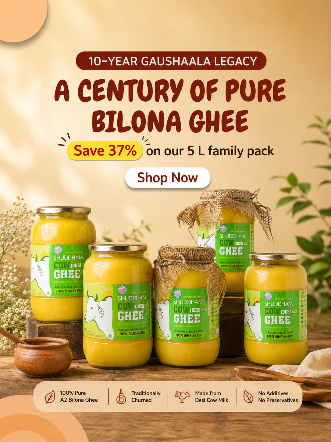 5 Ltrs Shuddham Organics Pure A2 Ghee
