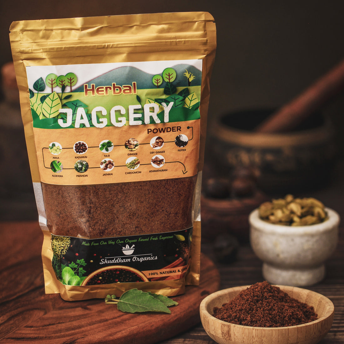 Shuddham Herbal Jaggery Powder with 11 Exquisite Herbs (500 Gms)