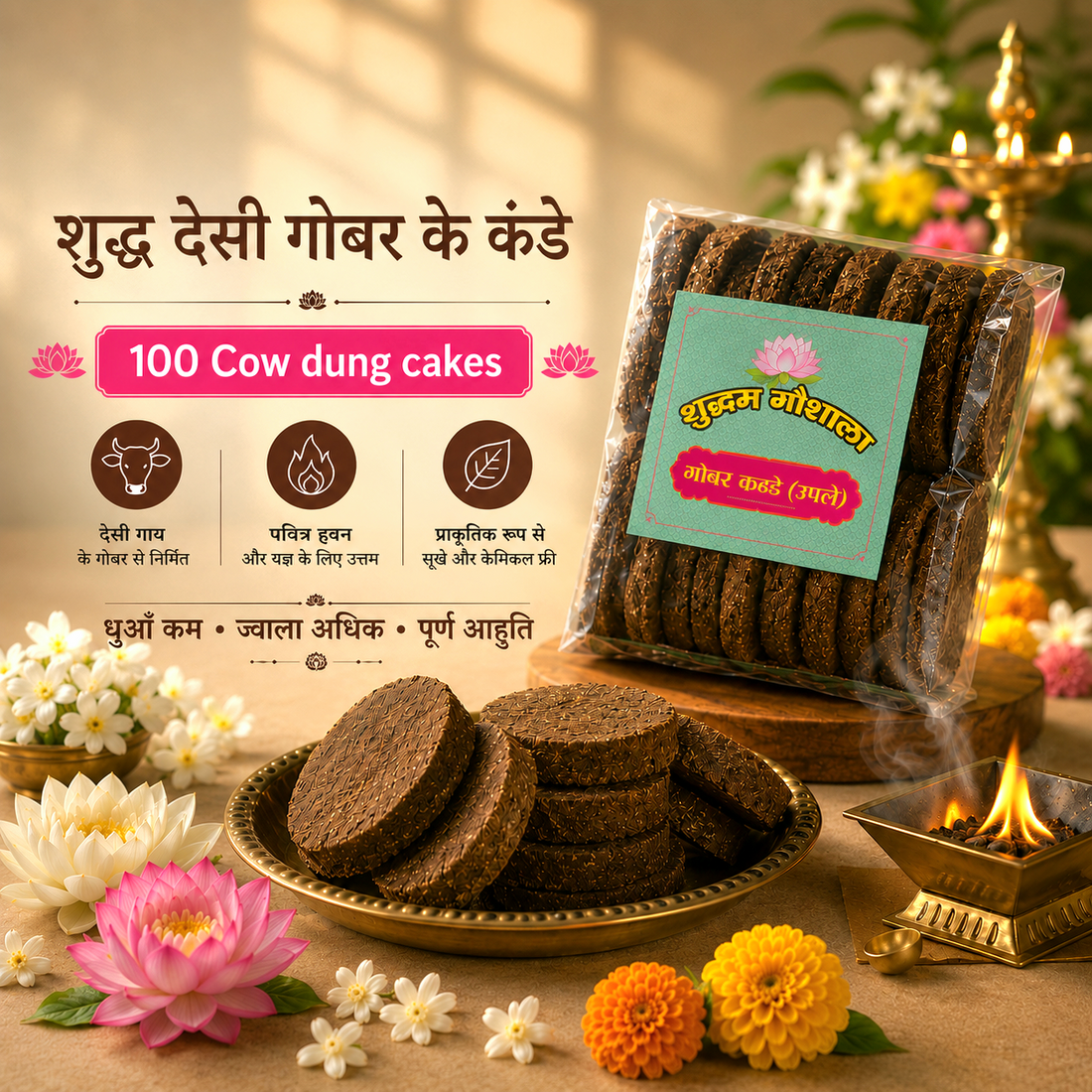 100 Pieces Desi Cow Dung Cakes