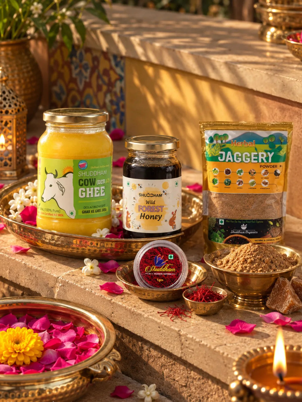 A2 bilona Ghee + Honey + kesar + Jaggery powder