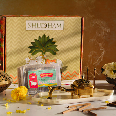 Cow Dung Product Box (Dung Cake, Dhoopbatti, Samagri & Sambrani Cups)