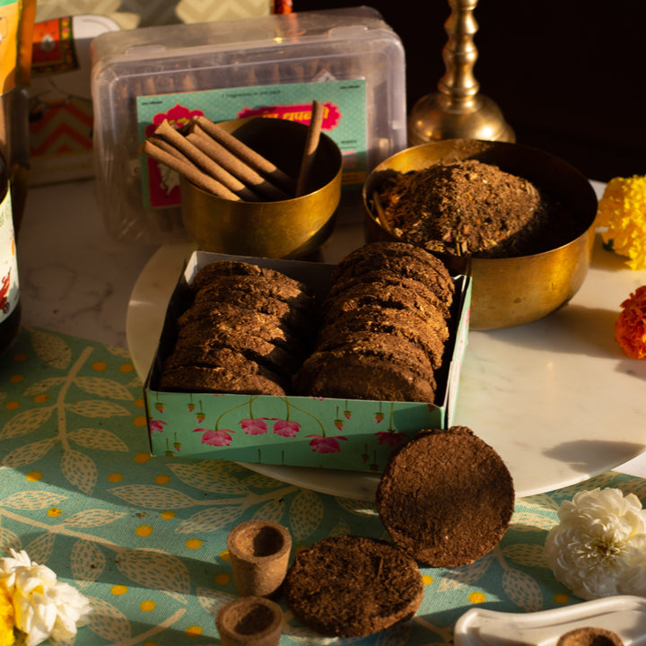 Cow Dung Product Box (Dung Cake, Dhoopbatti, Samagri & Sambrani Cups)
